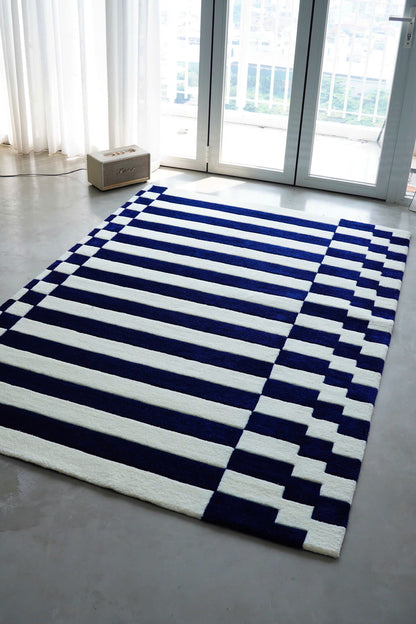 Alfombra Índigo Moderna - Azul Marino y Blanco