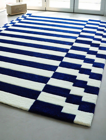 Alfombra Índigo Moderna - Azul Marino y Blanco