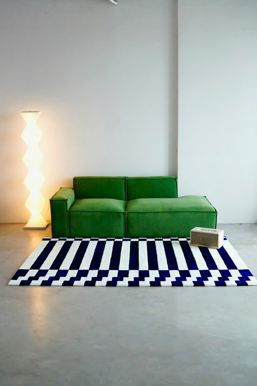 Alfombra Índigo Moderna - Azul Marino y Blanco
